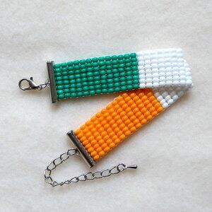 Ireland Irish flag bead bracelet, handmade, adjustable length, seed beads